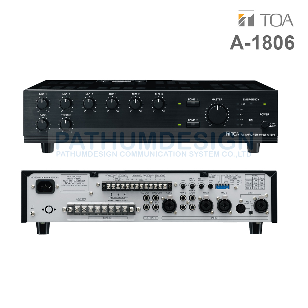 TOA A-1806 Mixer Power Amplifier 60W (Selected 2 Zones)