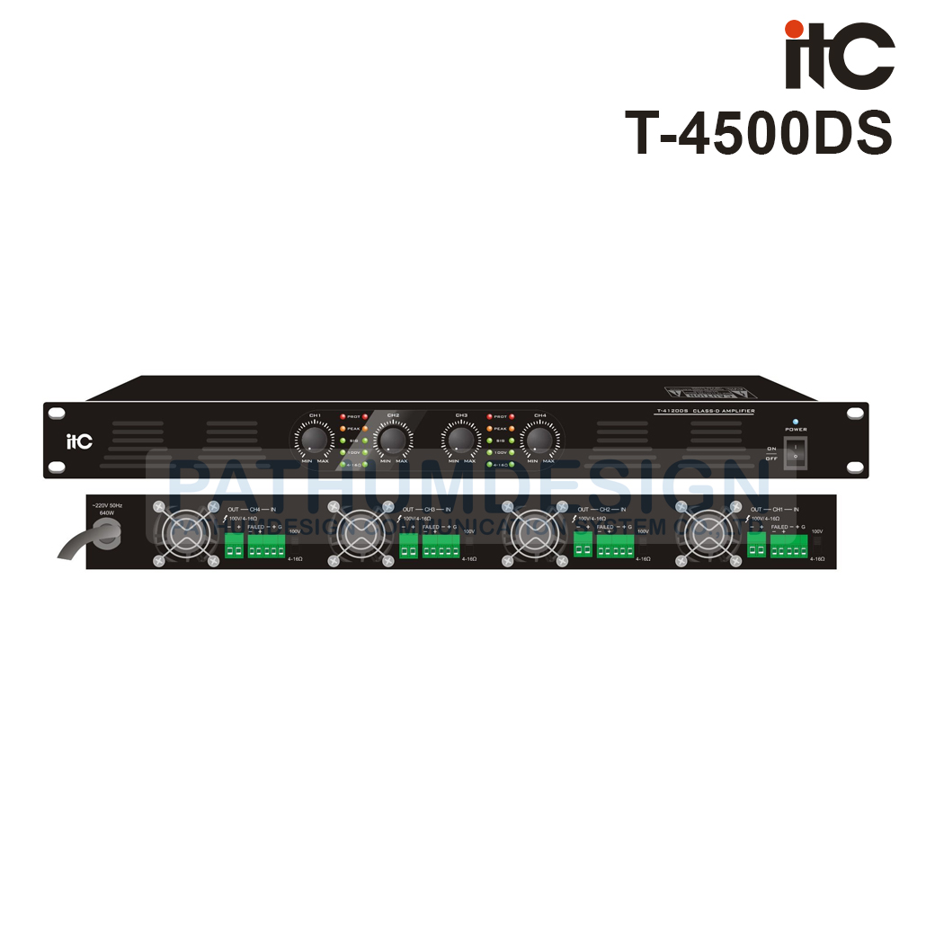 ITC T-4500DS 4x500W, Class-D Amplifier, 100V and 4-16 ohms