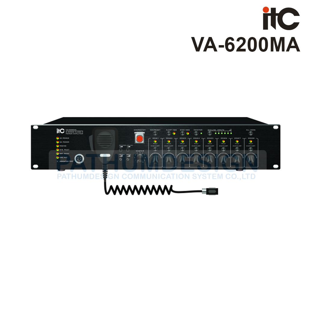 ITC VA-6200MA Voice Alarm Controller, Buit-in 500W. & 8 Zone