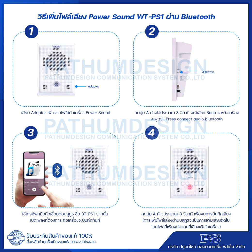 Power Sound รุ่น WT-PS1 เครื่องประกาศเสียงด้วยเซ็นเซอร์ พร้อมตรวจจับความเคลื่อนไหว ใหม่!!รองรับระบบ Bluetooth เชื่อมต่อได้อย่างอิสระ