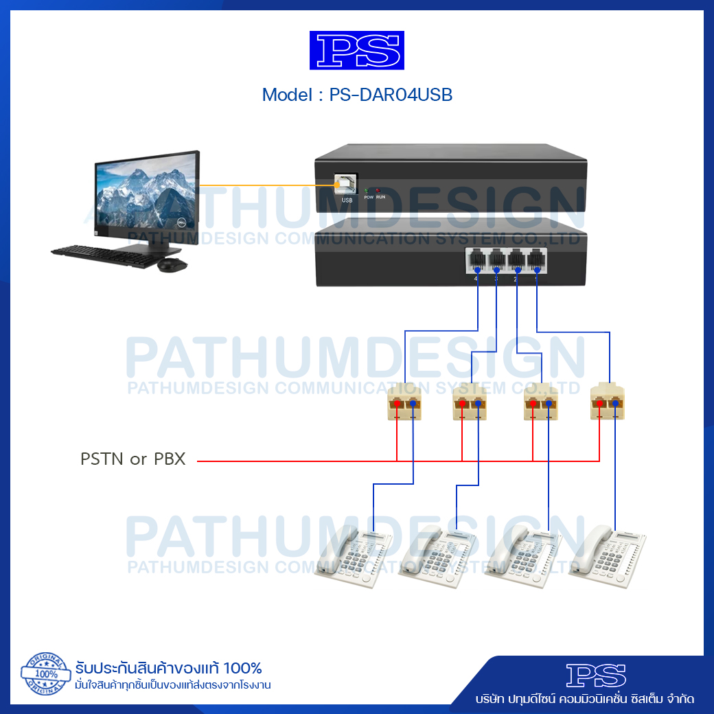 เครื่องบันทึกเสียงโทรศัพท์ 4 เบอร์ รุ่น DAR04USB