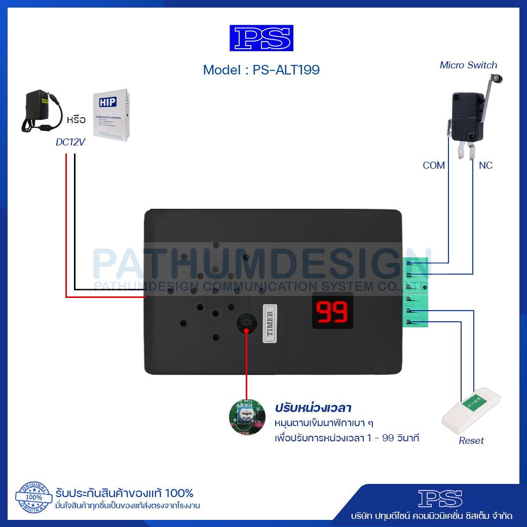 ชุดแจ้งเตือนเปิดประตูค้าง รุ่น PS-ALT199 + วงจรเสียงพูด ตั้งหน่วงเวลาได้ 1 - 99 วินาที ชุดแจ้งเตือนเปิดประตูค้าง รุ่น PS-ALT199 + วงจรเสียงพูด ตั้งหน่วงเวลาได้ 1 - 99 วินาที