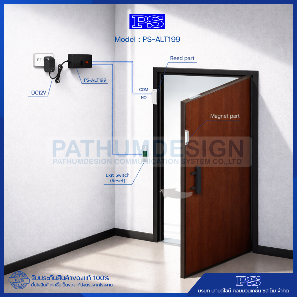 ชุดแจ้งเตือนเปิดประตูค้าง รุ่น PS-ALT199 + วงจรเสียงพูด ตั้งหน่วงเวลาได้ 1 - 99 วินาที